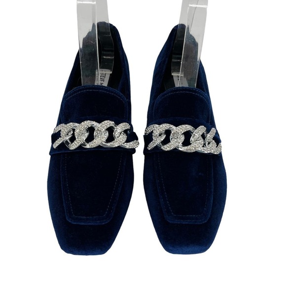 Steve Madden Loafer Rilynn Velvet Blue Rhinestone Silver Chain Women’s 7.5 M - Picture 5 of 10
